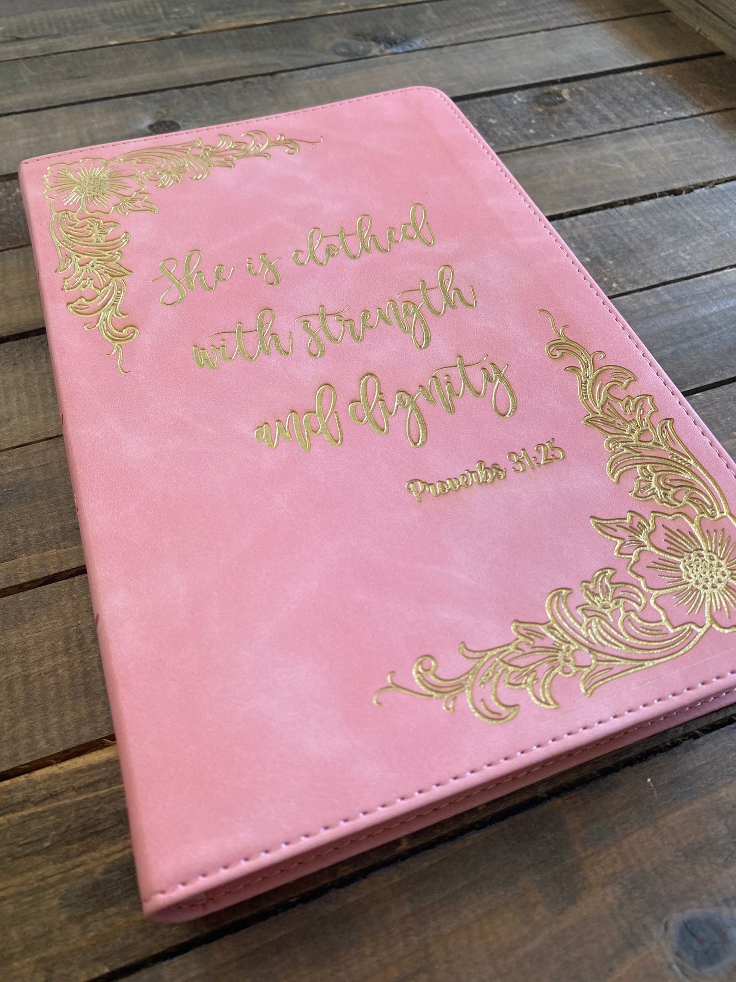Strength and Dignity Engraved Bible with Gold Inlay