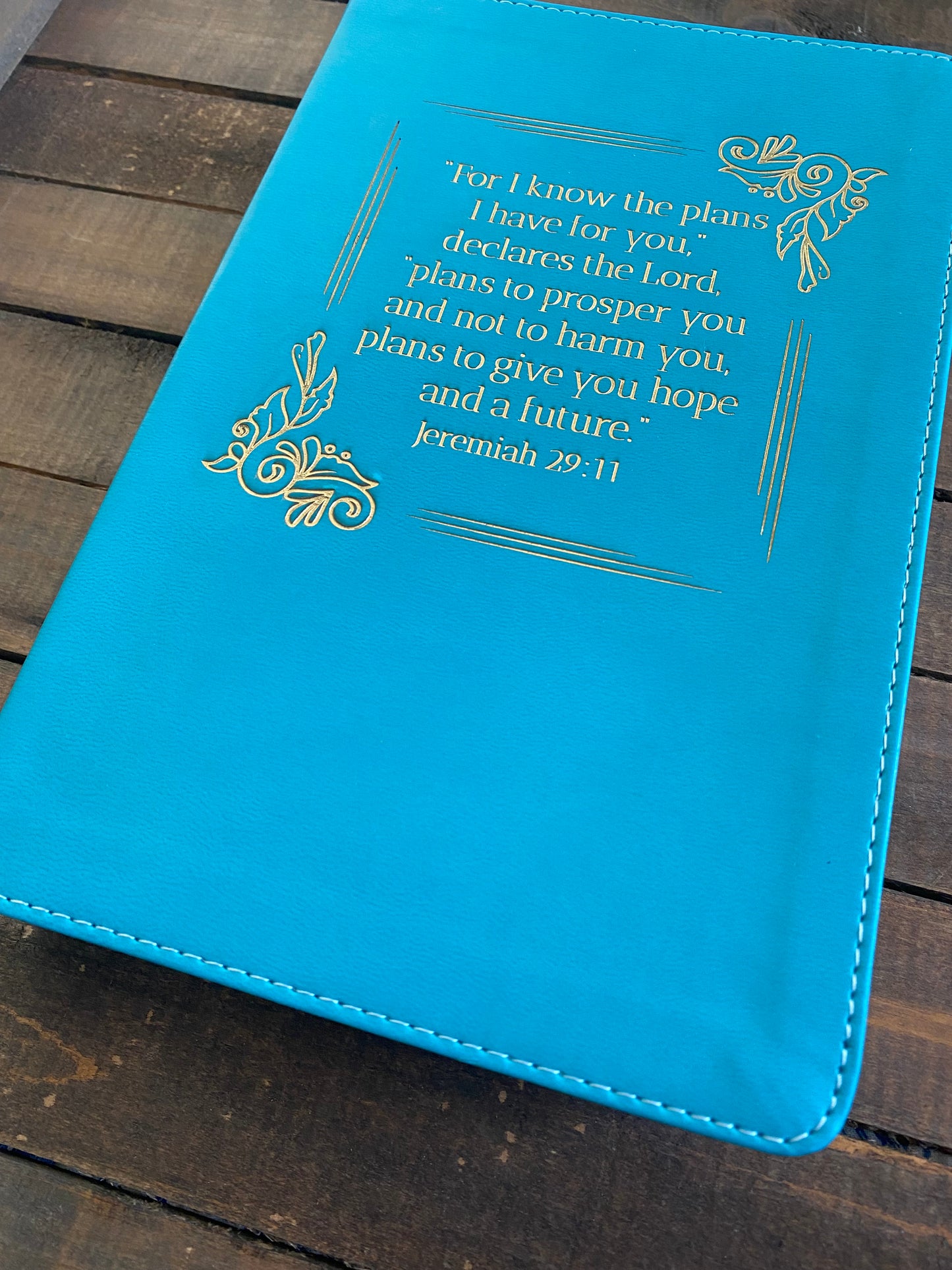 For I Know The Plans - Jeremiah 29:11 Engraved Bible with Gold Inlay
