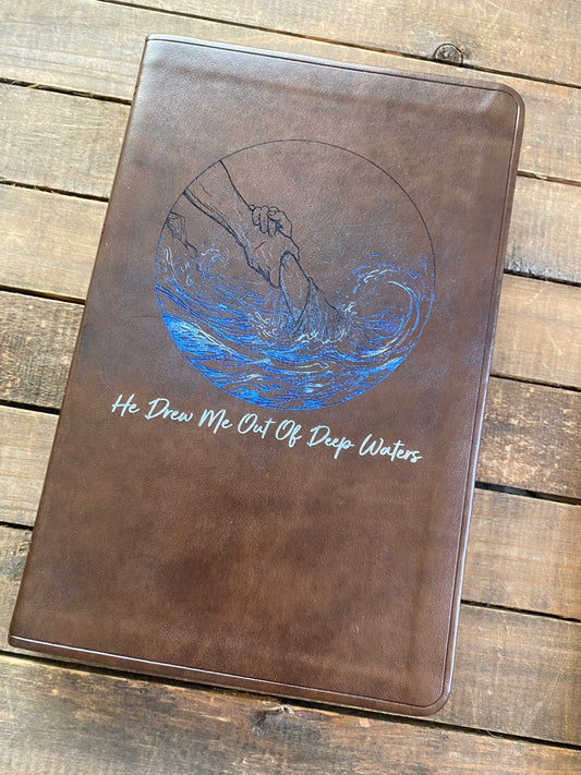 He Drew Me Out Of Deep Waters Engraved Bible With Colored Inlay