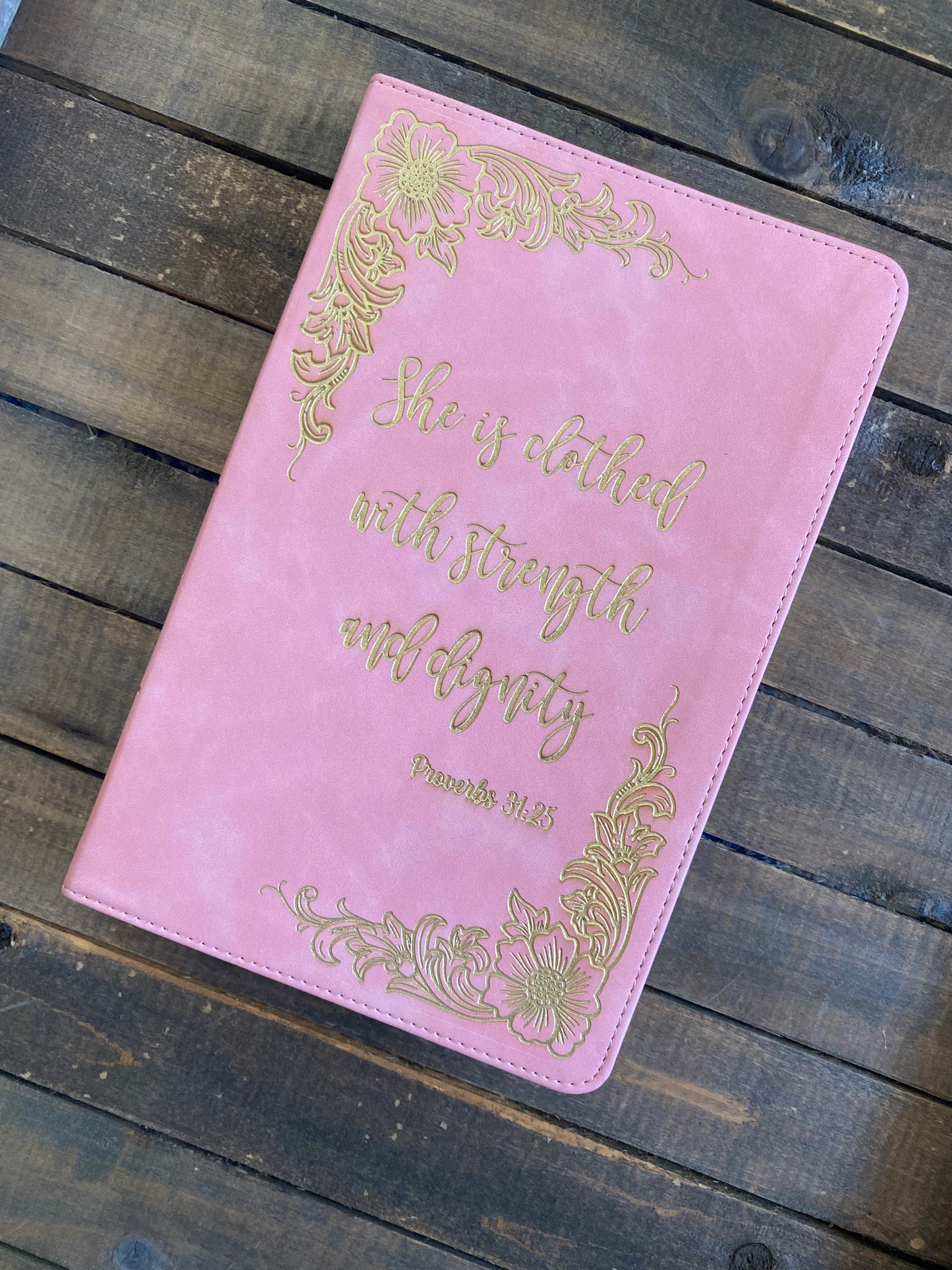 Strength and Dignity Engraved Bible with Gold Inlay