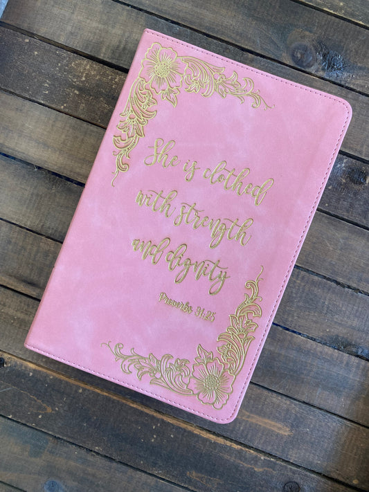 Strength and Dignity Engraved Bible with Gold Inlay