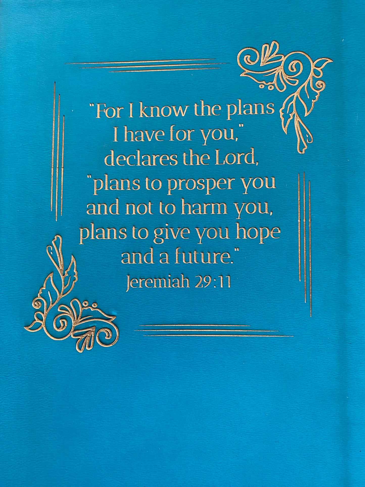 For I Know The Plans - Jeremiah 29:11 Engraved Bible with Gold Inlay