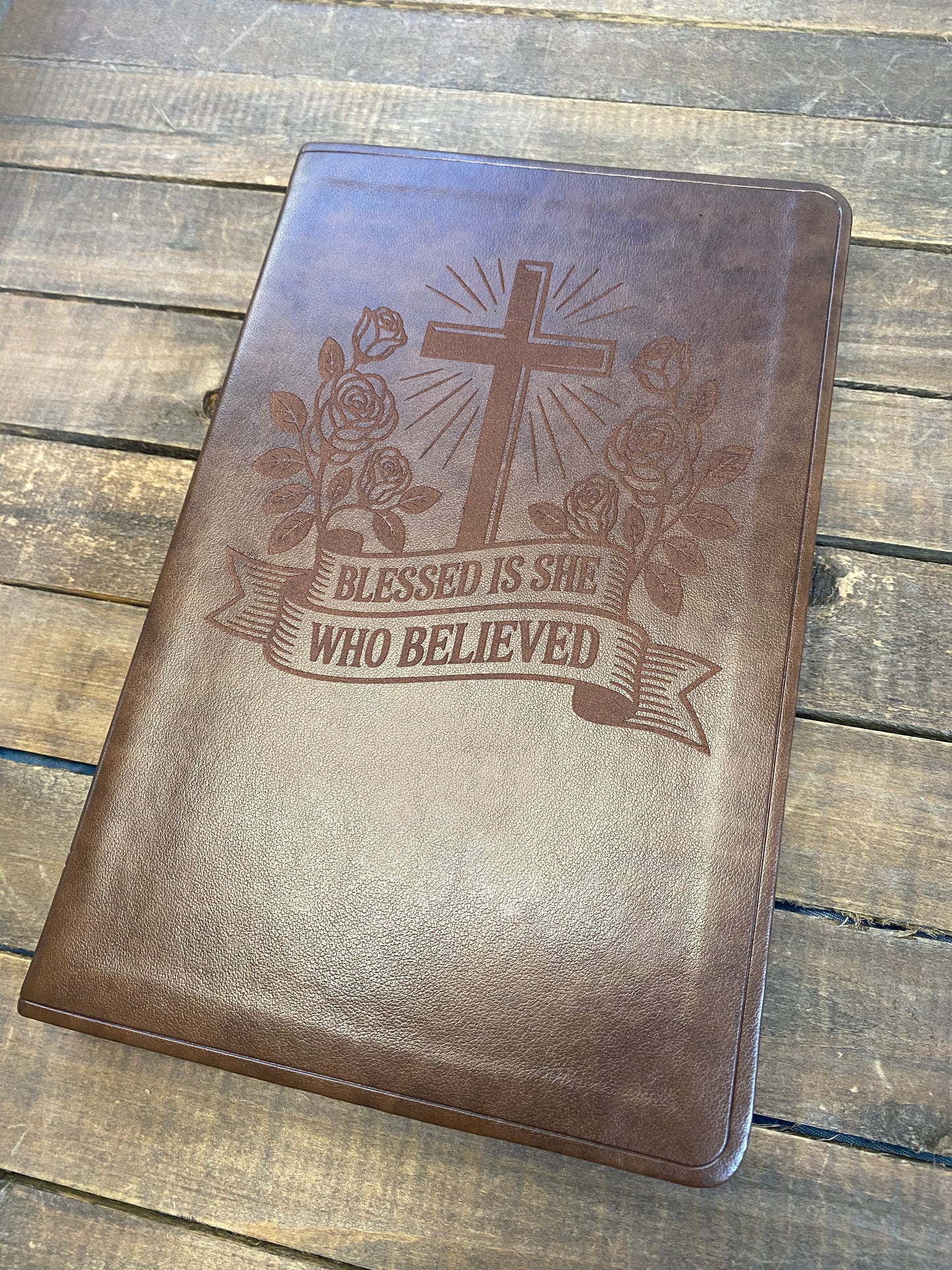 Blessed Is She Who Believed Engraved Bible