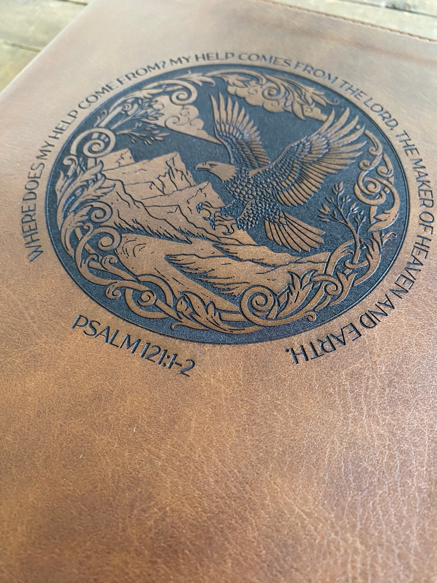 Soaring Eagle Psalm 121 Engraved Bible with Black Inlay