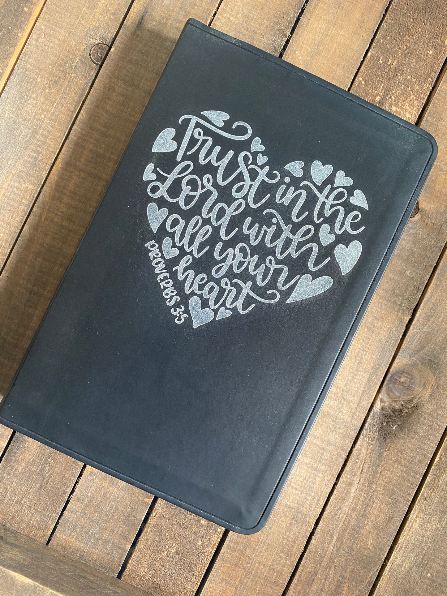Trust in the Lord- Proverbs 3:5 Engraved Bible with Silver Inlay