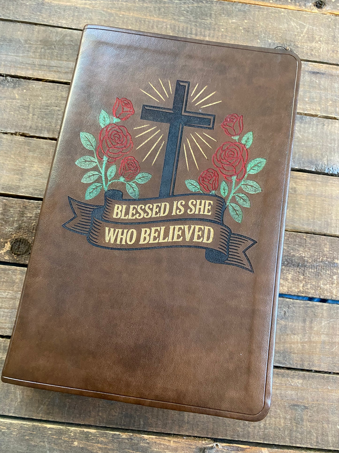 Blessed Is She Engraved Bible with Inlay