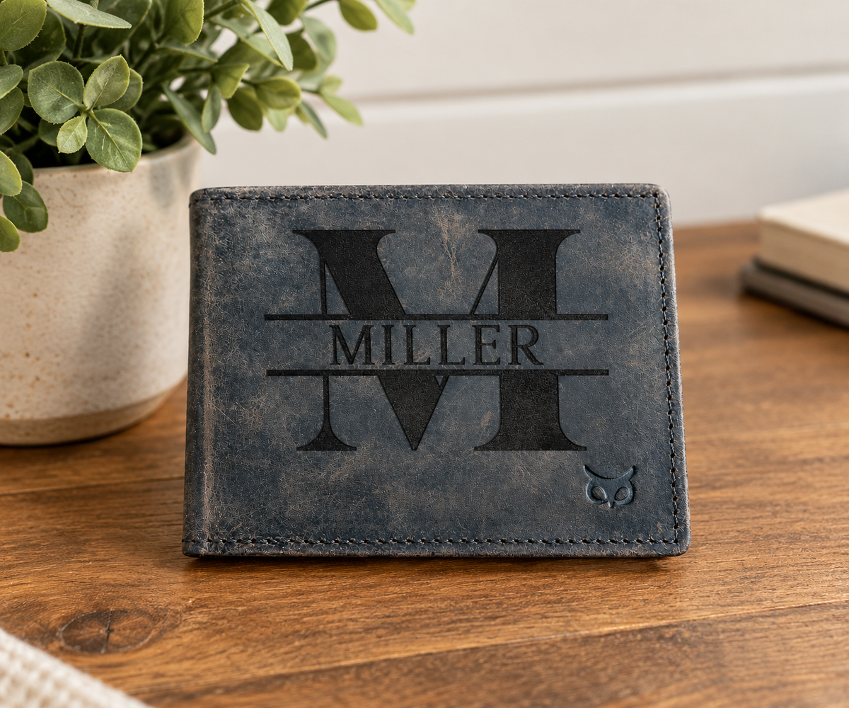 Custom Engraved Monogram Leather Wallet